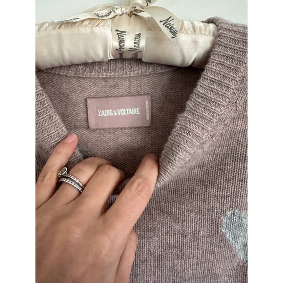 Zadig & Voltaire Marcus Heart Destroyed Pink Cashmere Sweater Small NWT - Picture 10 of 10